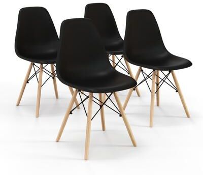Costway 4 Pieces Modern Armless Dining Chair Set with Wood Legs-Black