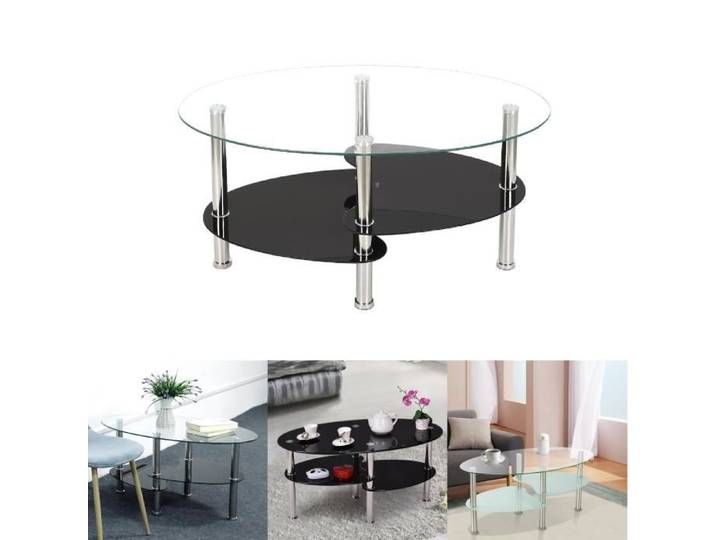 Willonin® Table Basse à 2 Niveaux en verre Forme Ovale avec Cadre en Métal Table moderne pour Salon Bureau Balcon Transparent