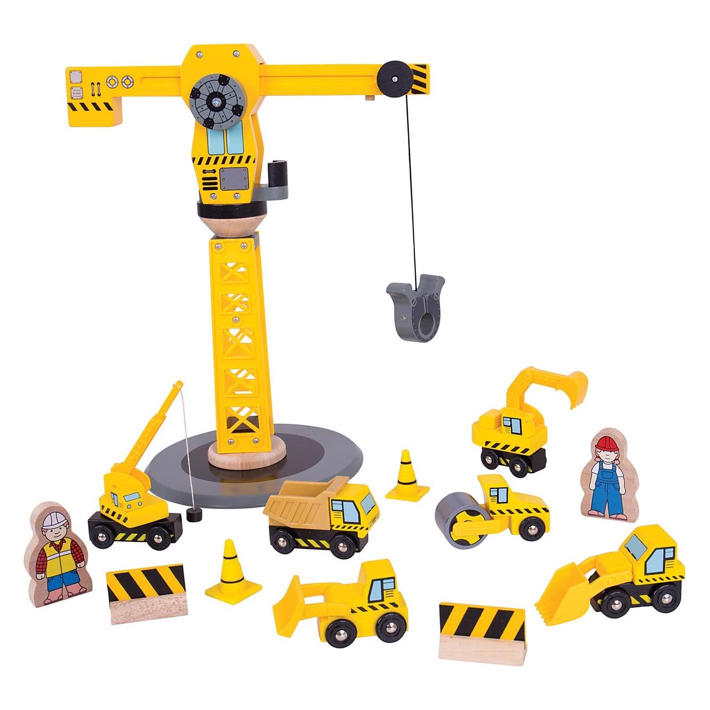 Bigjigs Hölzerne Kran & Baufahrzeuge (BJT200)