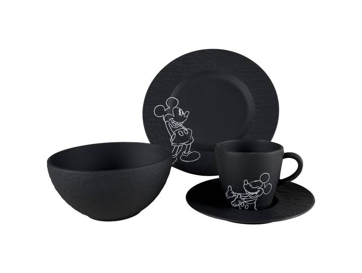 Villeroy & Boch Frühstücksservice ManRock Mickey Mouse, Schwarz, Keramik, 4-teilig, Maus, Geschirr, Geschirrsets, Kaffeeservice