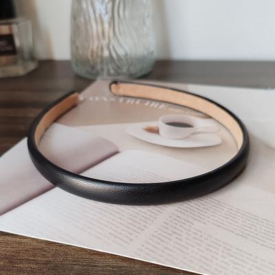 Uplifted Trends Vintage PU Leather Bezel Headband For Women And Girls Stylish Solid Hair Band black