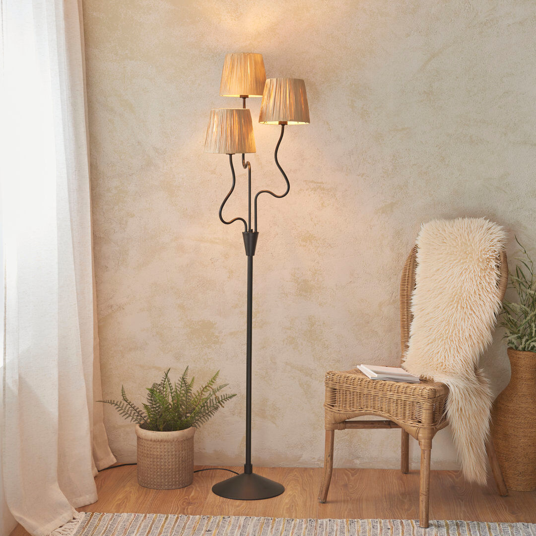 Heritage Hues Wrangler 3lt Floor light finished and Raffia Matt Black 156cm H X 42cm W X 42cm D