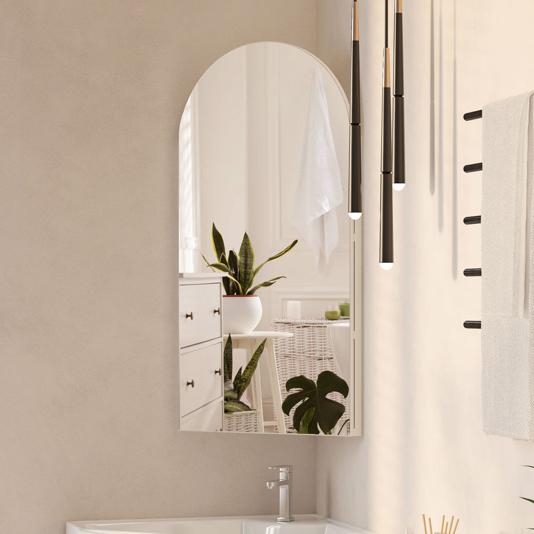 17 Stories Aishwarya 42x80cm Corner Arched Bathroom Mirror Cabinet with 3-Tier Shelves White 80mm H