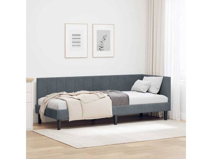 furnicato Bettgestell 204 x 84 x 72 cm Dunkelgrau Samt Massivholz L-förmig (1-tlg), Flexibles Tagesbett mit Wendekopfteil für kleine Stadtwohnungen