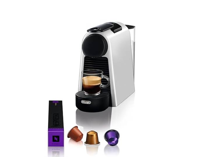 De’Longhi Nespresso Essenza Mini – Kompakte Kapsel-Kaffeemaschine mit 19-Bar-Druck, automatische Zubereitung & Willkommensset, Silber (EN85.S)