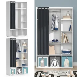 Vicco Kinderkleiderschrank Kinderzimmerschrank Kindergarderobe Luigi Weiß 106 x 178 cm modern Schrankregal Jugendzimmerschrank Organizer Vorhang Kleiderstange Fächer Aufbewahrung Spielzeugablage