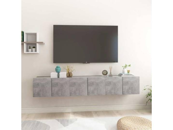 HEFZGDB TV-Hängeschränke Set 3 Stück Betongrau 60x30x30 cm, Wandmontage Schrank mit Zwei Fächern für Aufbewahrung, modernes Design Wohnzimmer Regal, Zeitloser Stauraum