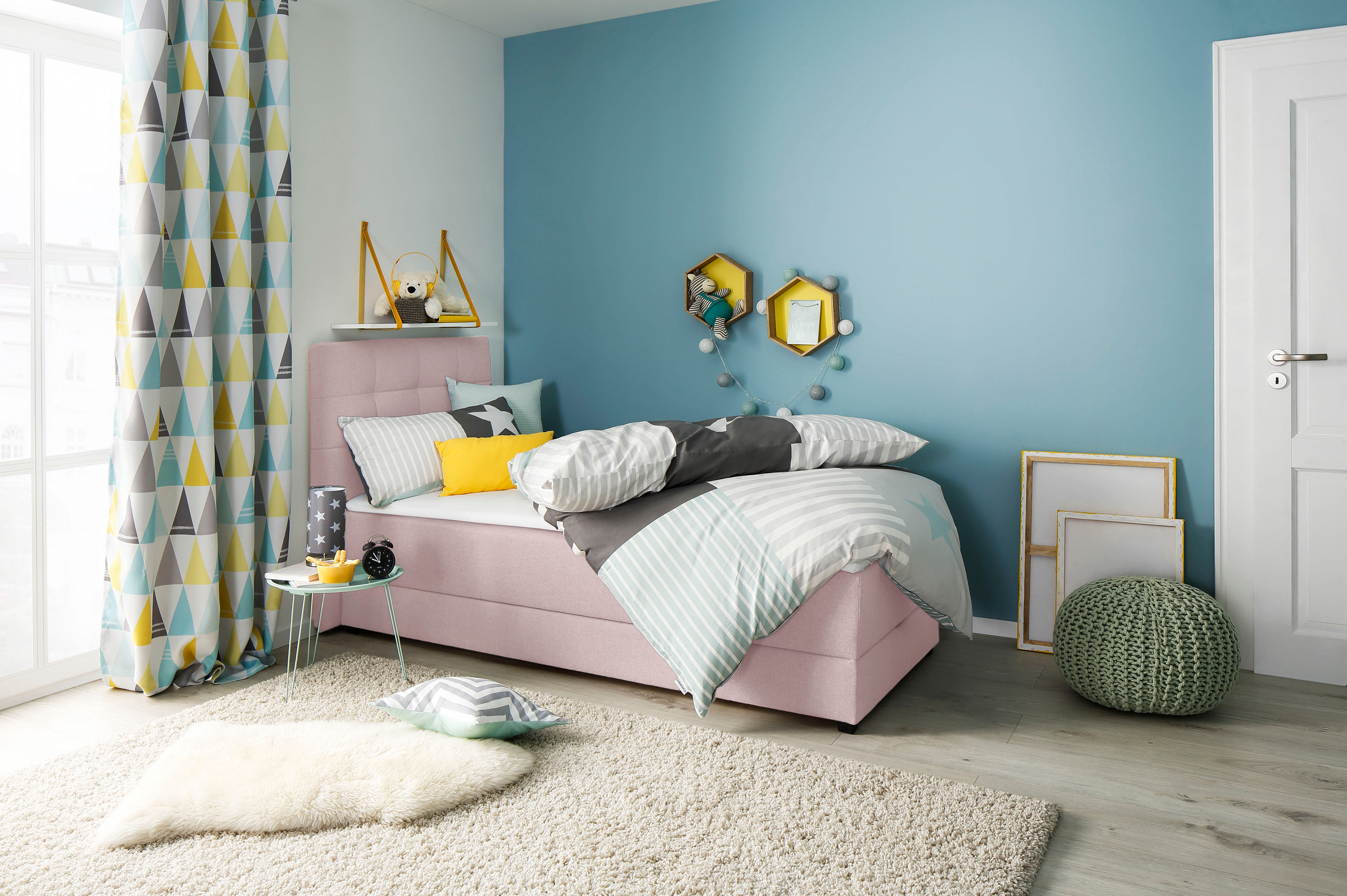 Boxbett HOME AFFAIRE "Mieke", rosa (flamingo), B:103cm L:210cm, Struktur imprägniert (100%), Komplettbetten, Boxbett, incl. Bettkasten und Topper, Bezug imprägniert, 2 Breiten flamingo Struktur imprägniert, Liegefläche B/L: 90cm x 200cm, Gewicht bis: 100 