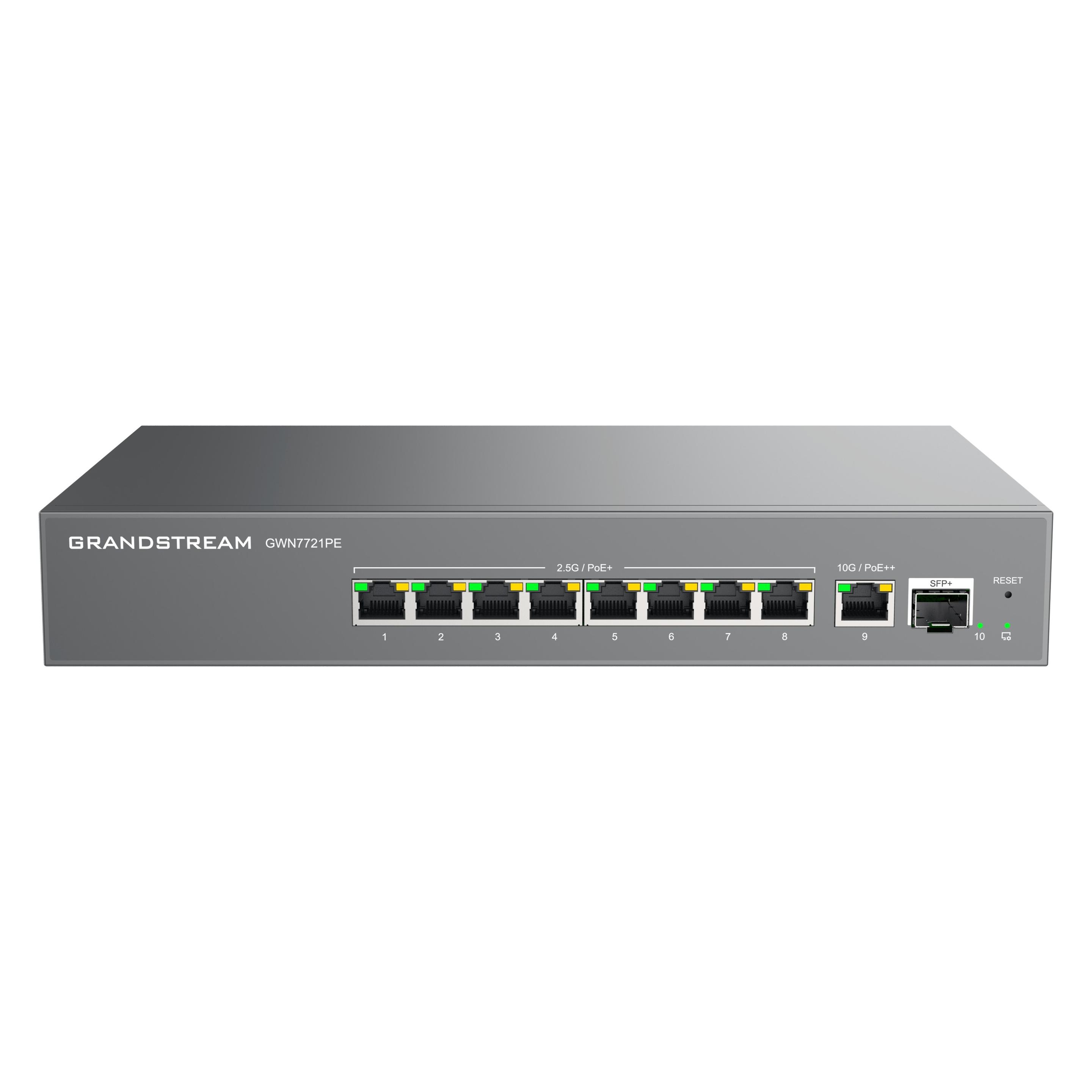 Grandstream GWN7721PE L2 Lite managed 2,5G switch, 8x 2.5GbE, 1x 10G, 1x SFP+, PoE++ (8 Ports) (GWN7721PE)
