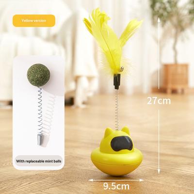 PetsAreLife Suction Cup Cat Teaser, Feather Toy For Self Play Boredom Relief, Tumbler Base Wand For Lazy Owner Interactive Fun yellow
