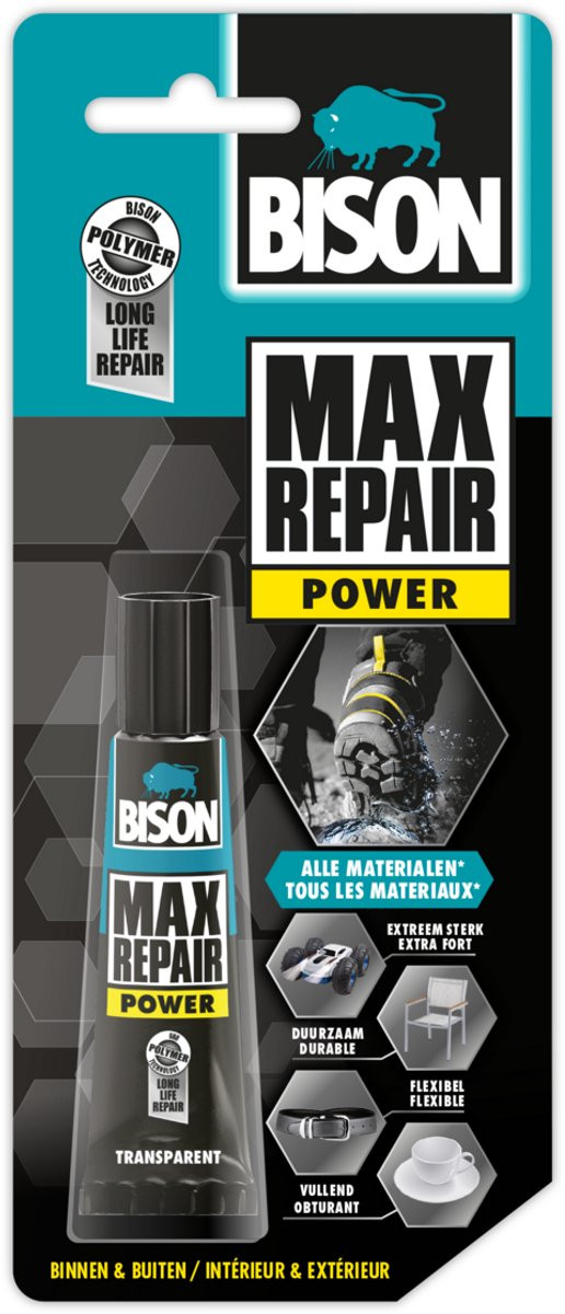 Bison Max Repair Power extra krachtige en flexibele reparatielijm, transparant, 8 gram
