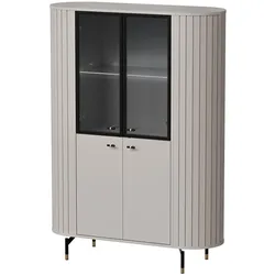VITRINE Zalia mit Glastüren und Stauraum, mit LED-Beleuchtung, im Retro-Stil, 112 cm, Kaschmir