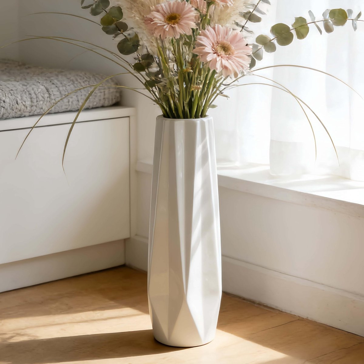 Hoge Witte Keramische Vaas voor Bloemcentra en Decoratie