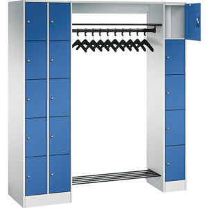 CP-Möbel Schließfachschrank Serie 8070, blau, 15 Fächer, Stahl, 210 x 195cm, mit Garderobe
