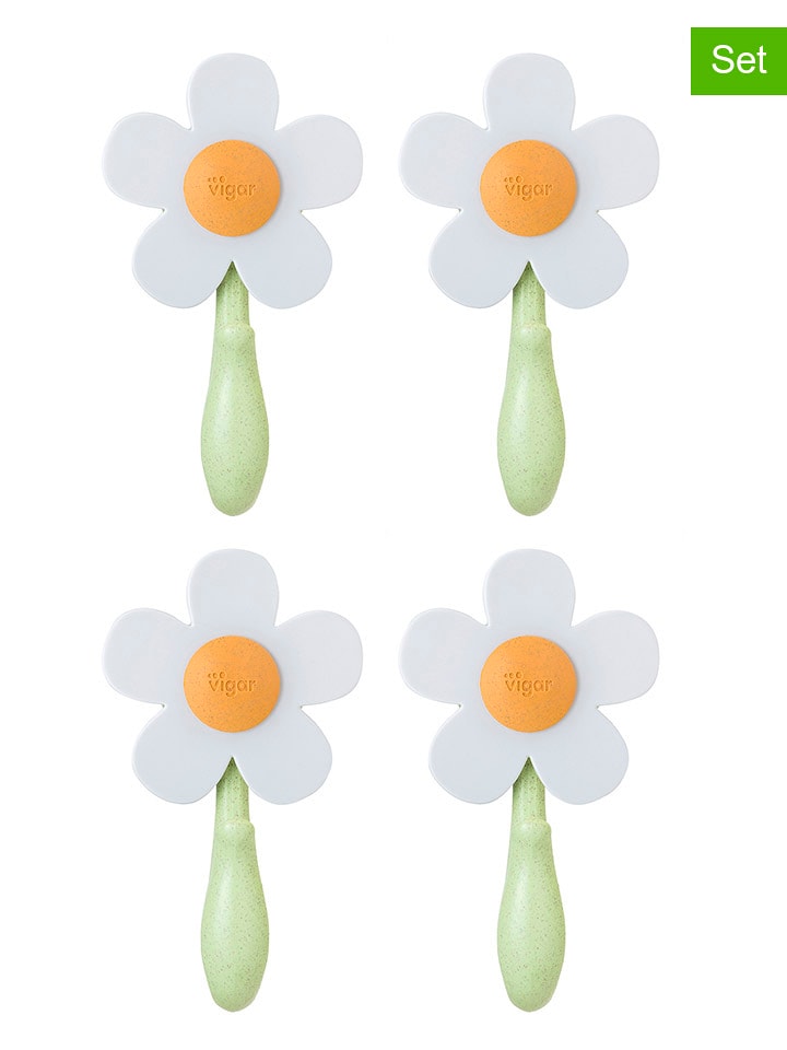 Vigar 4er-Set: Wandhaken "Florganic" in Grün/ Weiß - (H)12,5 cm - onesize