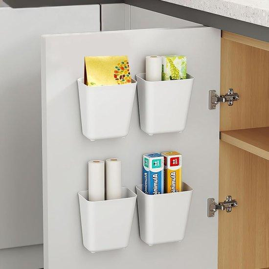 Zelfklevende wandmontabele opbergboxen in wit plastic voor keuken, badkamer of home office