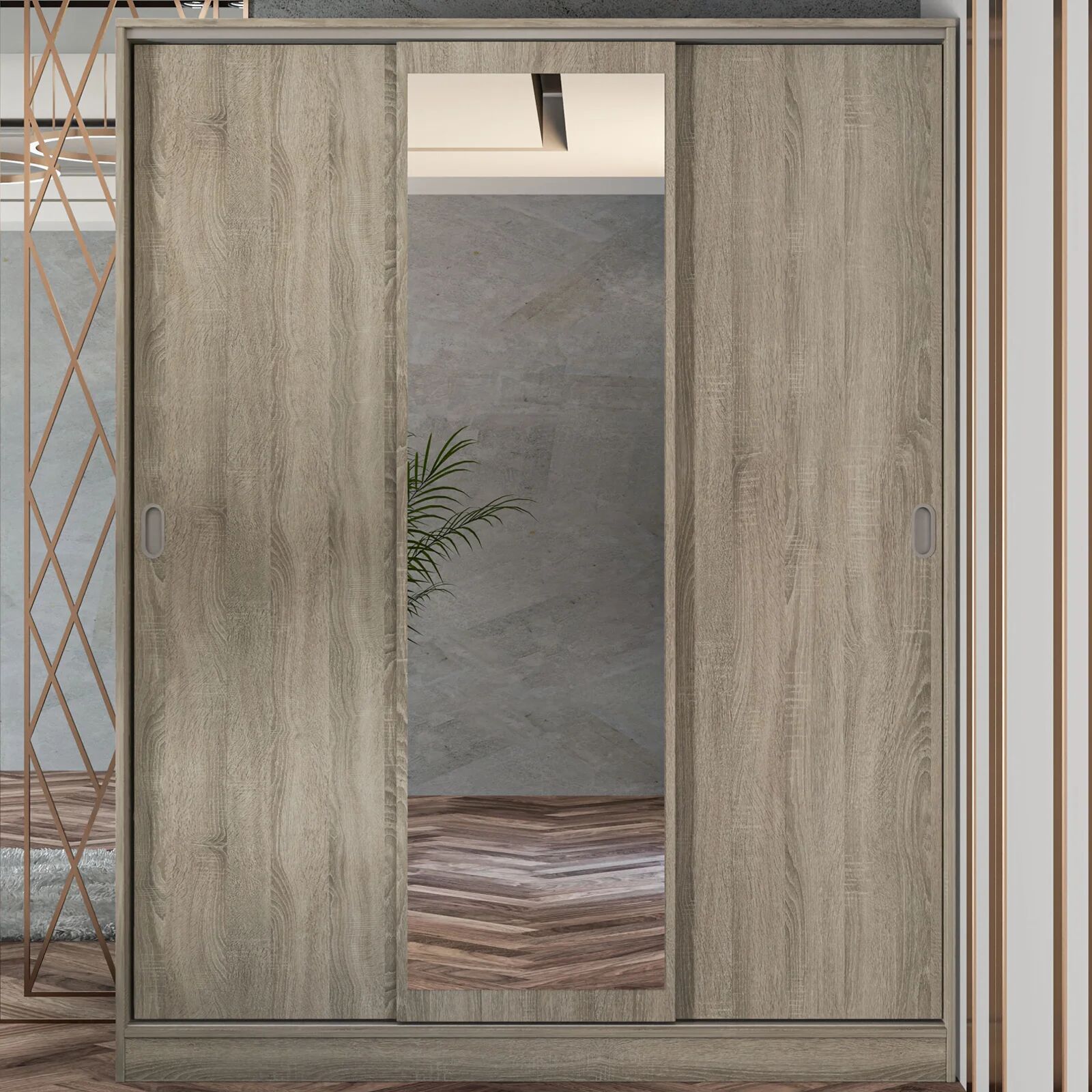 garneroarredamenti Armadio 150x191h cm scorrevole con specchio rovere sonoma Collodi