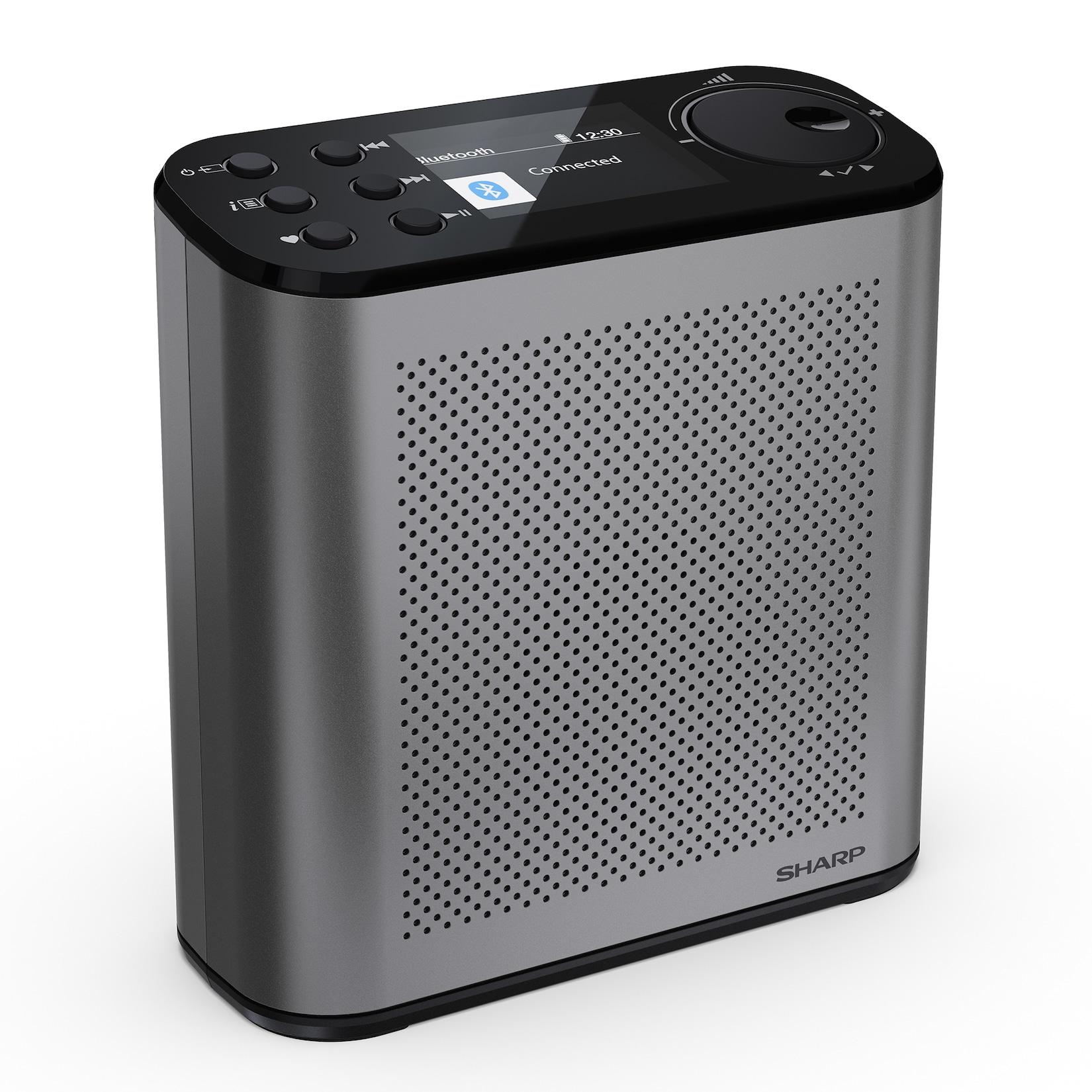 Sharp DR-P530 Osaka DAB+ Digitalradio Bluetooth Lautsprecher Wecker Dual-Alarm & Akku, grau-schwarz