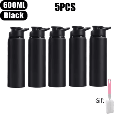 Inspire Picks 600ml Stainless Steel Sports Water Bottle Leak Proof Durable Outdoor Flask black 5pcs
