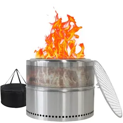 MODFU Raucharmes Feuerstelle Edelstahl 40x50x50cm Silber tragbar für Außenbereich mit 360 Grad Wärmeverteilung,schnell montierbar,leicht zu reinigen 1 Paket