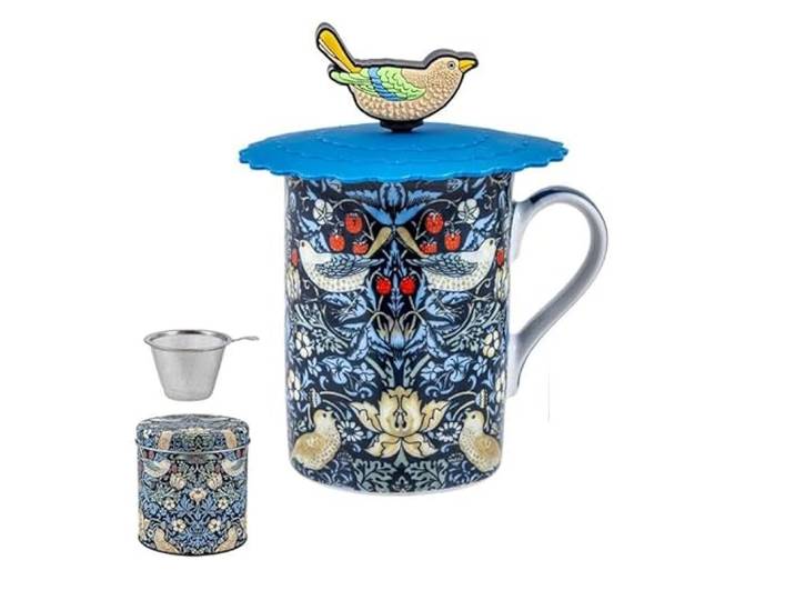 DRW Set mit 6 Teetassen mit Filter, Edelstahl, Erdbeerdieb, Tasse: 8 x 8 x 10 cm
