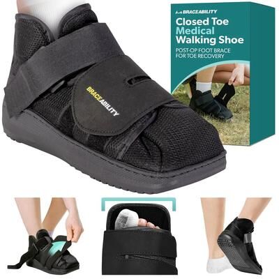 Women's Closed Toe Medical Walking Shoe by BraceAbility in Black (Size M)