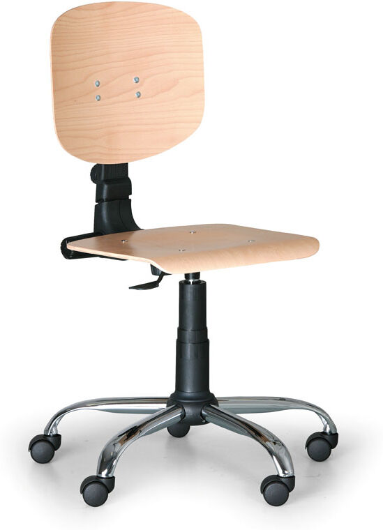 Antares Arbeitsstuhl aus Holz, Metallkreuz, Rollen