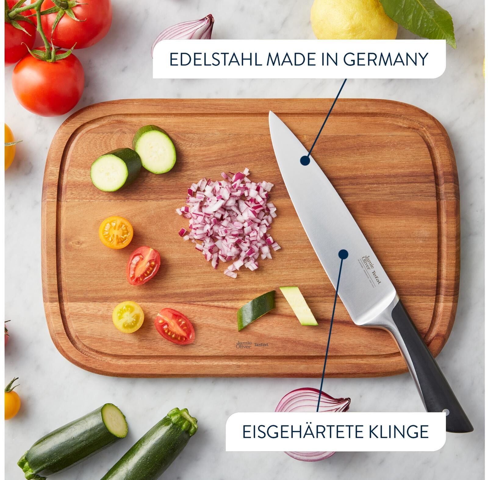 Fleischmesser TEFAL "Jamie Oliver 20cm", schwarz, Klingenlänge 20cm, Edelstahl, Kochmesser, Fleischmesser schwarz Klingenlänge 20cm