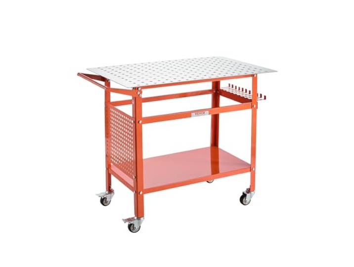 VEVOR Table de Soudure 1016x609\,6 mm Établi de Soudage Mobile Acier Capacité de Charge Statique 363 kg\, 4 Roues\, Panneau de Rangement\, Trous de Fixation\, pour Travaux Réparation Assemblage Soudage