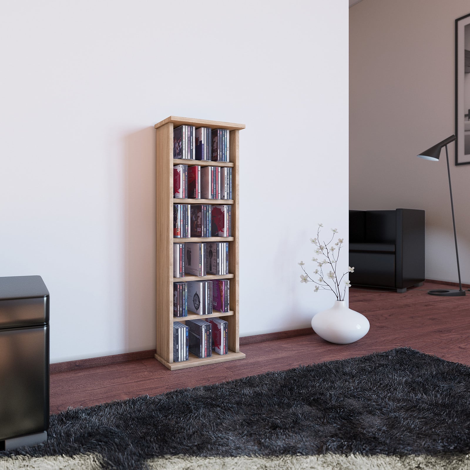 home24 Vostan Cd-rek, Sonoma eikenhouten look, Bruin, B/D/H: 31 x 18 x 92 cm