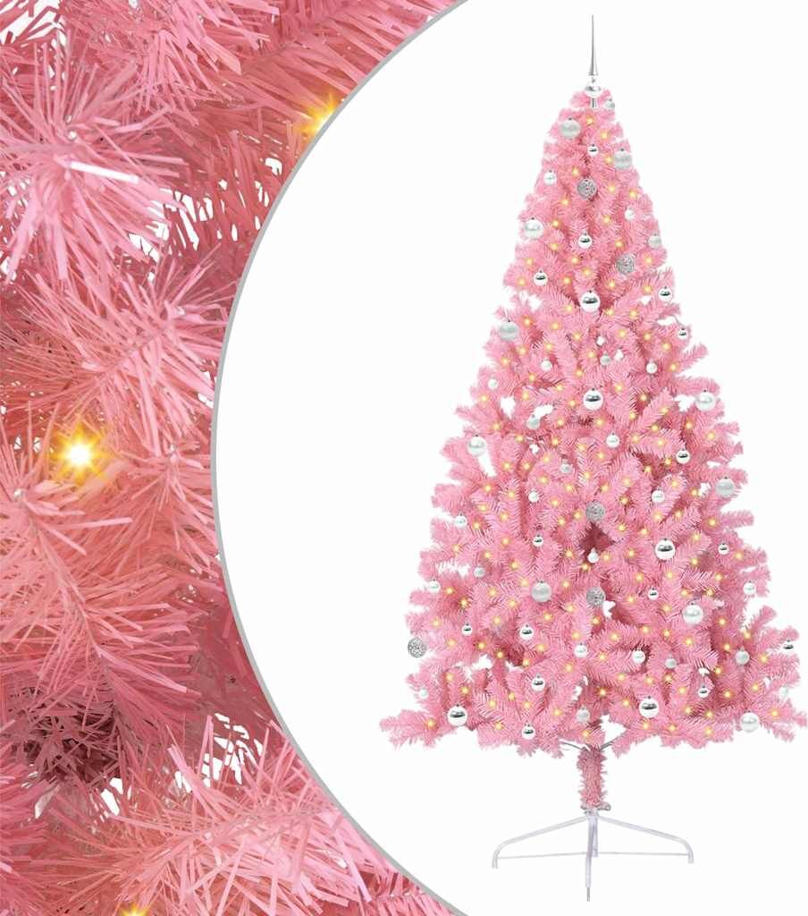 vidaXL Sapin de Noël artificiel pré-éclairé Rose 240 cm PVC
