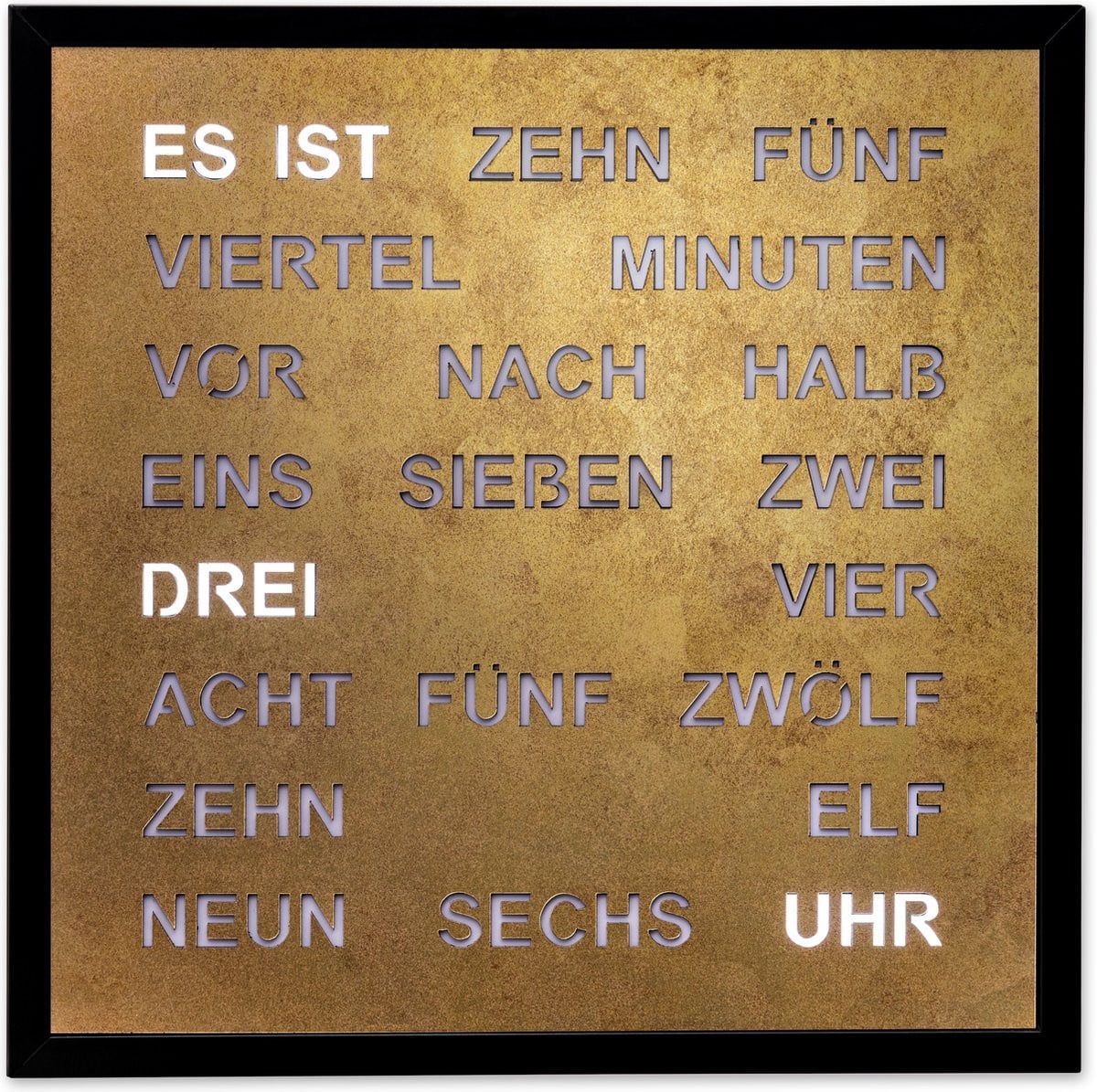 Intertime Woordklok Wandklok Goud 40 x 40 cm met Duitse tekst