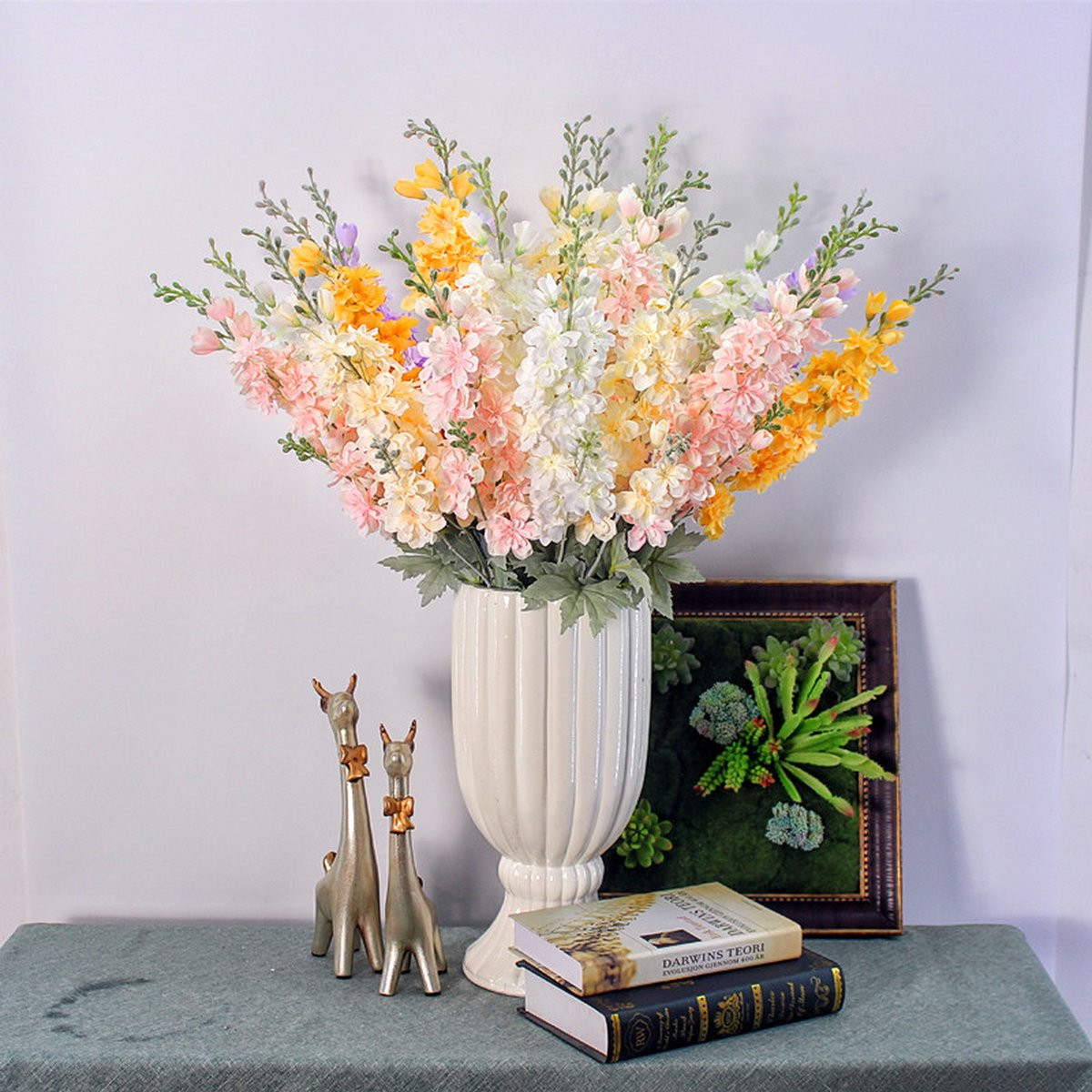 Set van 14 stelen Zijden Delphinium Boeket - Multi Color - Hoogte: 85 cm