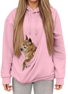 Uplifted Finds Autumn Winter Womens Hooded Sweatshirt With Pet Carrier Pocket Loose Fit Top xl pink
