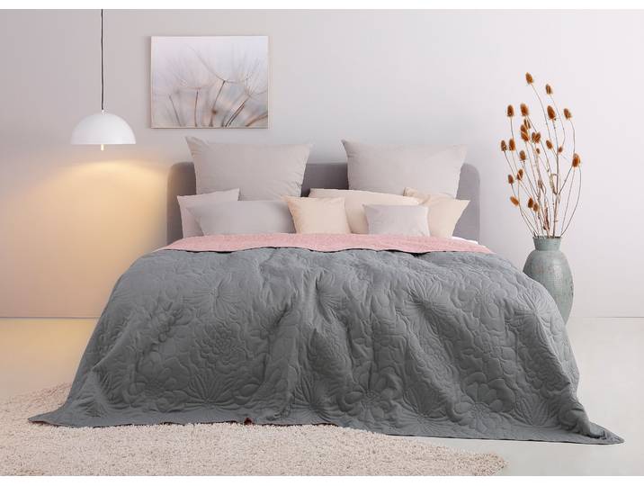 Tagesdecke GOODPRODUCT Amanda gesteppte Tagesdecke, in diversen Grössen erhältlich , grau (grau, rosa), B:240cm L:250cm, Kunstfaser, Tagesdecken, Tagesdecke