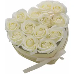 Soap Flower Gift Bouquet - 13 Cream Roses - Heart