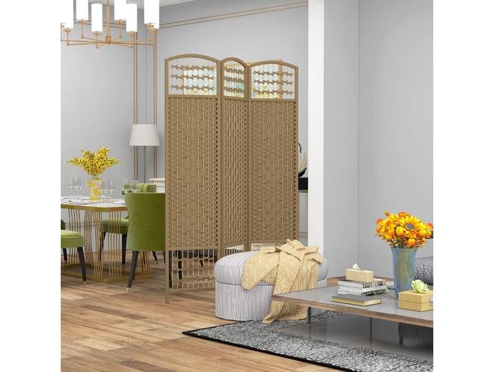 HOMCOM Paravent Bois 3 Panneaux 120x170cm Naturel Pliable