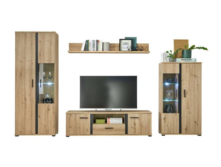 Wohnwand Artisan Eiche 340 cm LED-Beleuchtung - KANADA