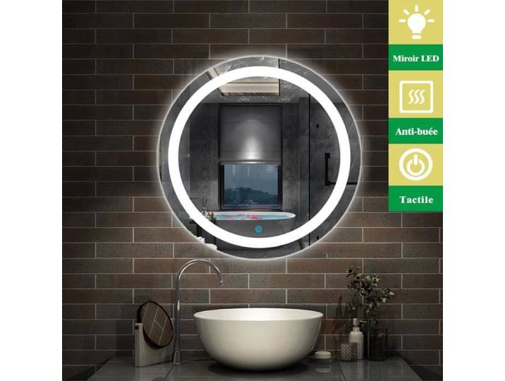 AICA miroir lumineux salle de bain Rond Φ60cm Interrupteur Tactile anti-buée - Blanc miroir rond