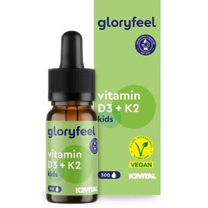 gloryfeel Vitamin-D Kids, 50 ml, für 300 Tropfen, Vitamin D3 + K2 MK7, hochdosiert, je Tropfen 500 I.E.