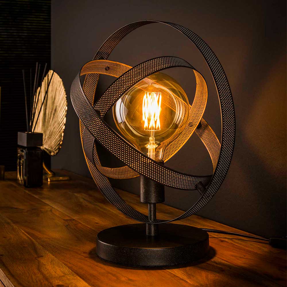 Pharao24.de Schwarze Tischlampe im Industry und Loft Stil Metall