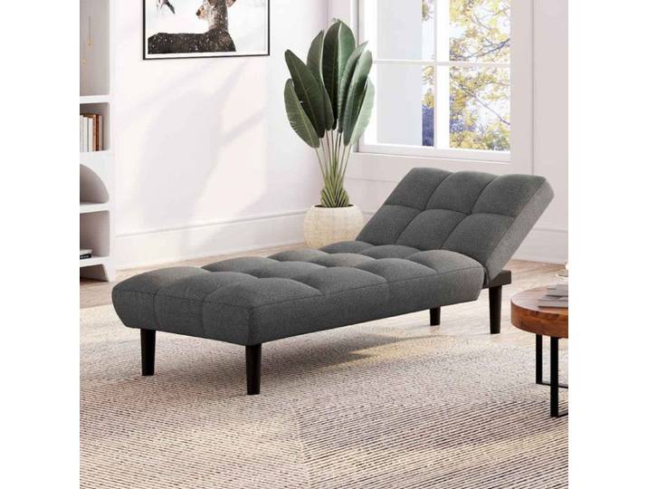 IDMARKET Méridienne clic clac capitonnée SALOME 80 x 180 cm en tissu gris anthracite