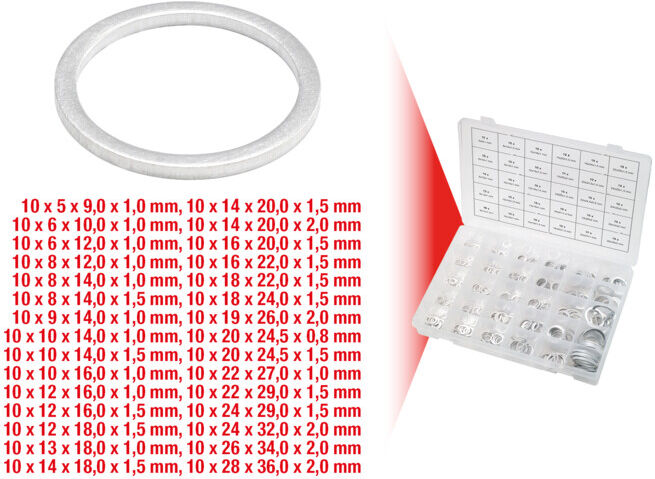 Assortiment de joints alu, M5-28, 300 pcs. ; KS Tools (970.0160)