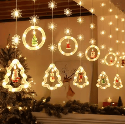 Inspire Picks Festive Santa Curtain Lights With Remote LED Christmas Window Decoration warm White