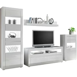 WOHNWAND 4-teilig Hochglanz weiß 302 cm, Anbauwand mit Soft-Close