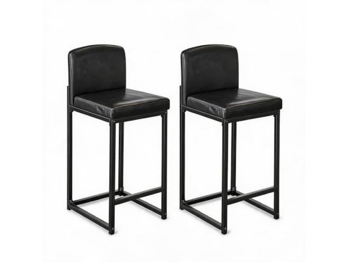 Barhocker 2er Set Modern Tresenhocker Kunstleder Mit Lehne & Fußstütze Ergonomisch gepolstert, stabiles Metallgestell, pflegeleichte Oberfläche, bodenschonend, Loft-Stil für Esszimmer