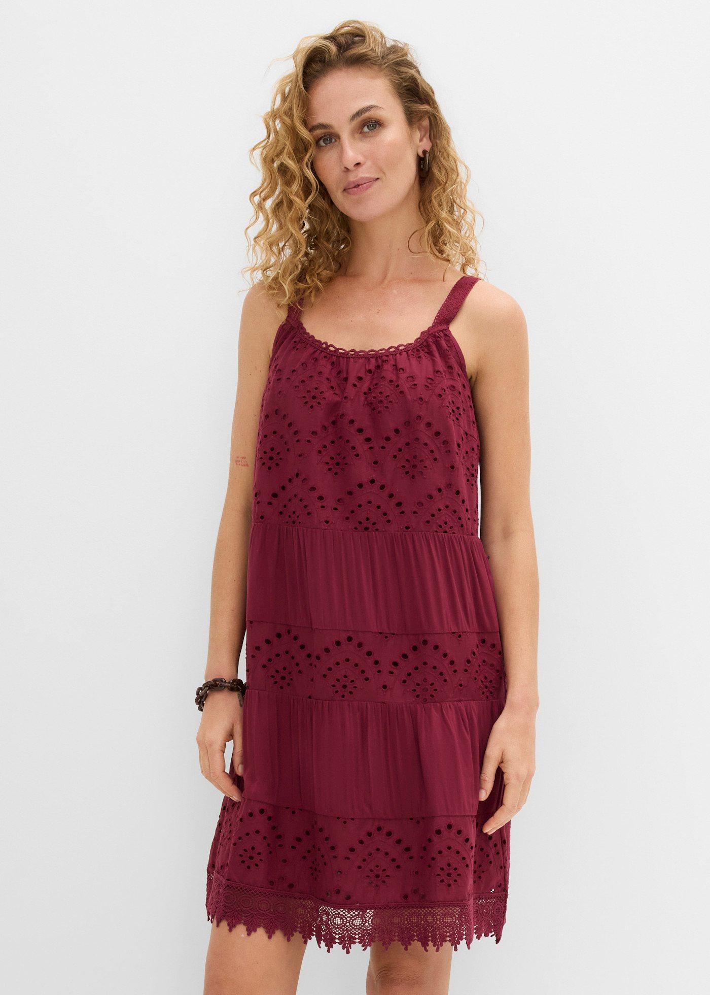 bonprix Trägerkleid aus Viskose mit Spitze, rot, Gr.54, Kurzes Sommerkleid mit Spitze und dünnen Trägern, aus Viskose