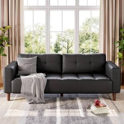 Garvee "9 Seat Comfy Sectional Couches,83"" Wide Faux Leather Sofa Couch with Spring Cushion"