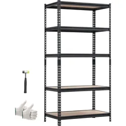 VEVOR Schwerlastregal 923x459x1813mm, 907,2kg Belastbares Lagerregal mit Stahlgestell 5 Verstellbaren MDF-Platten, Teilbares Steckregal als Werkbank, Flexibles Metallregal für Keller Garage Werkstatt