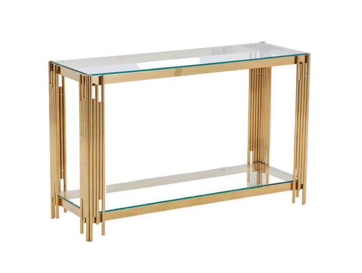 Console Gold Verre Trempé Transparent 120x40x78 Cm Flute